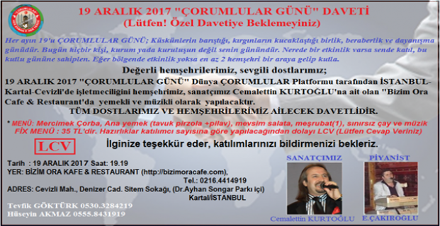 İstanbul'daki Çorumlular 19 Aralık'ta buluşuyor