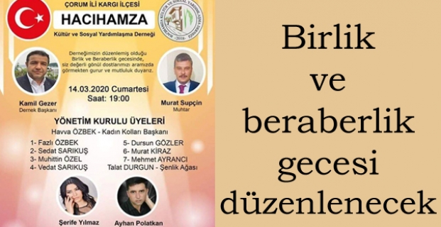 Birlik ve beraberlik gecesi düzenlenecek