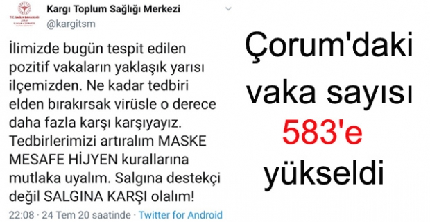 Çorum'daki vakaların yarısı Kargı'dan