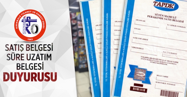 Tütün Mamulleri Satış Belgesi süresi uzatıldı